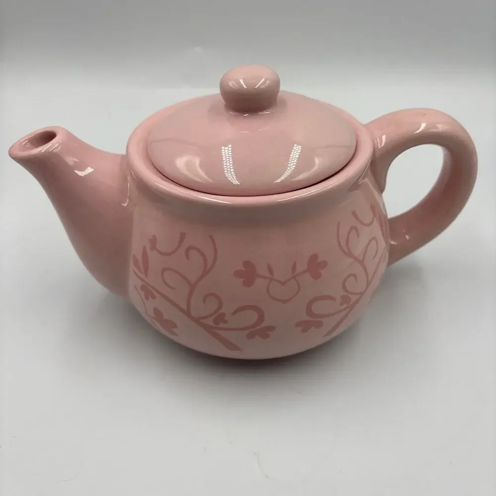 Ceramic Teapot Small Floral PINK Hand Painted Pink Decorative Kitchenware